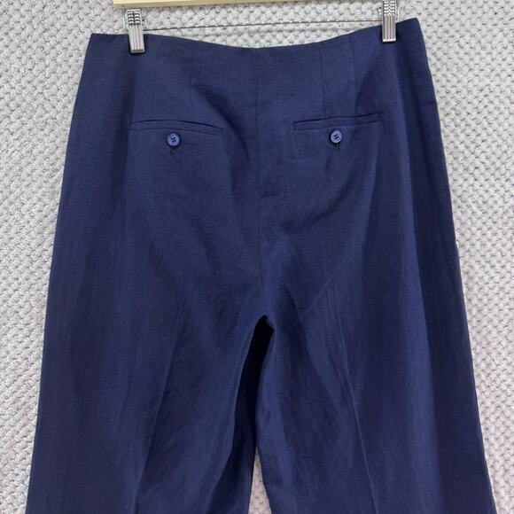 Talbots Pants Womens 8 Blue Linen High Rise Wide Leg Nautical Beach Preppy Sail - Picture 7 of 14